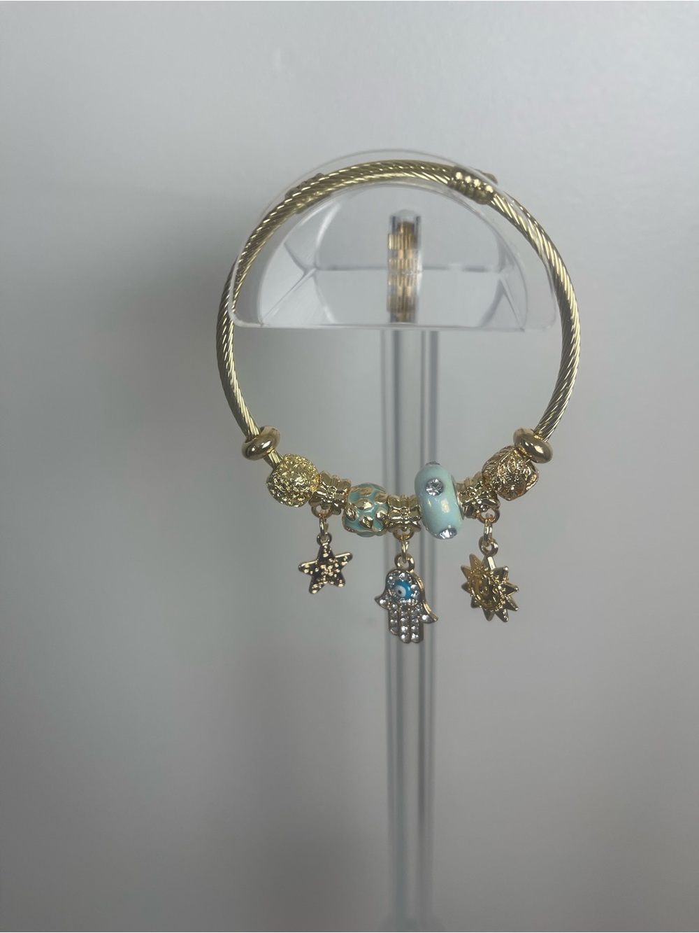 Source Unknown Gold-Tone Charm Bangle with Light Blue Enamel Bead